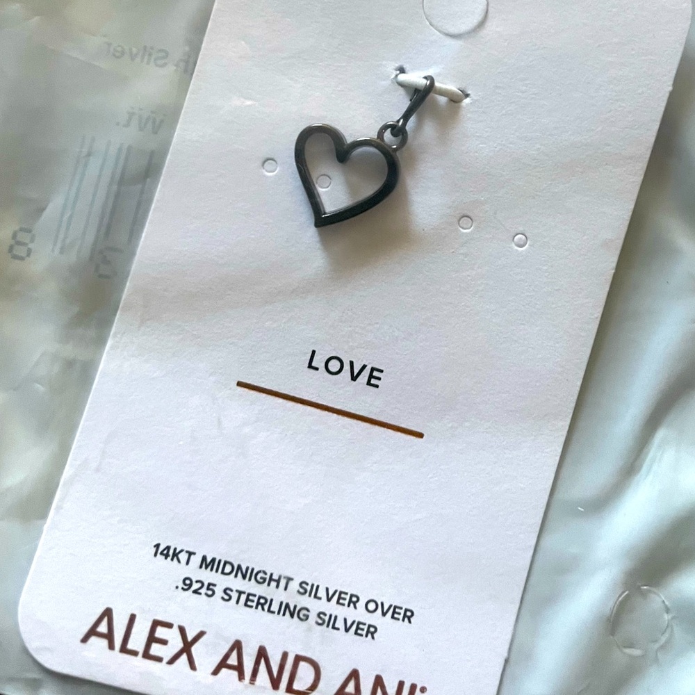 NWT Alex and Ani Heart Charm in .925 Midnight Silver